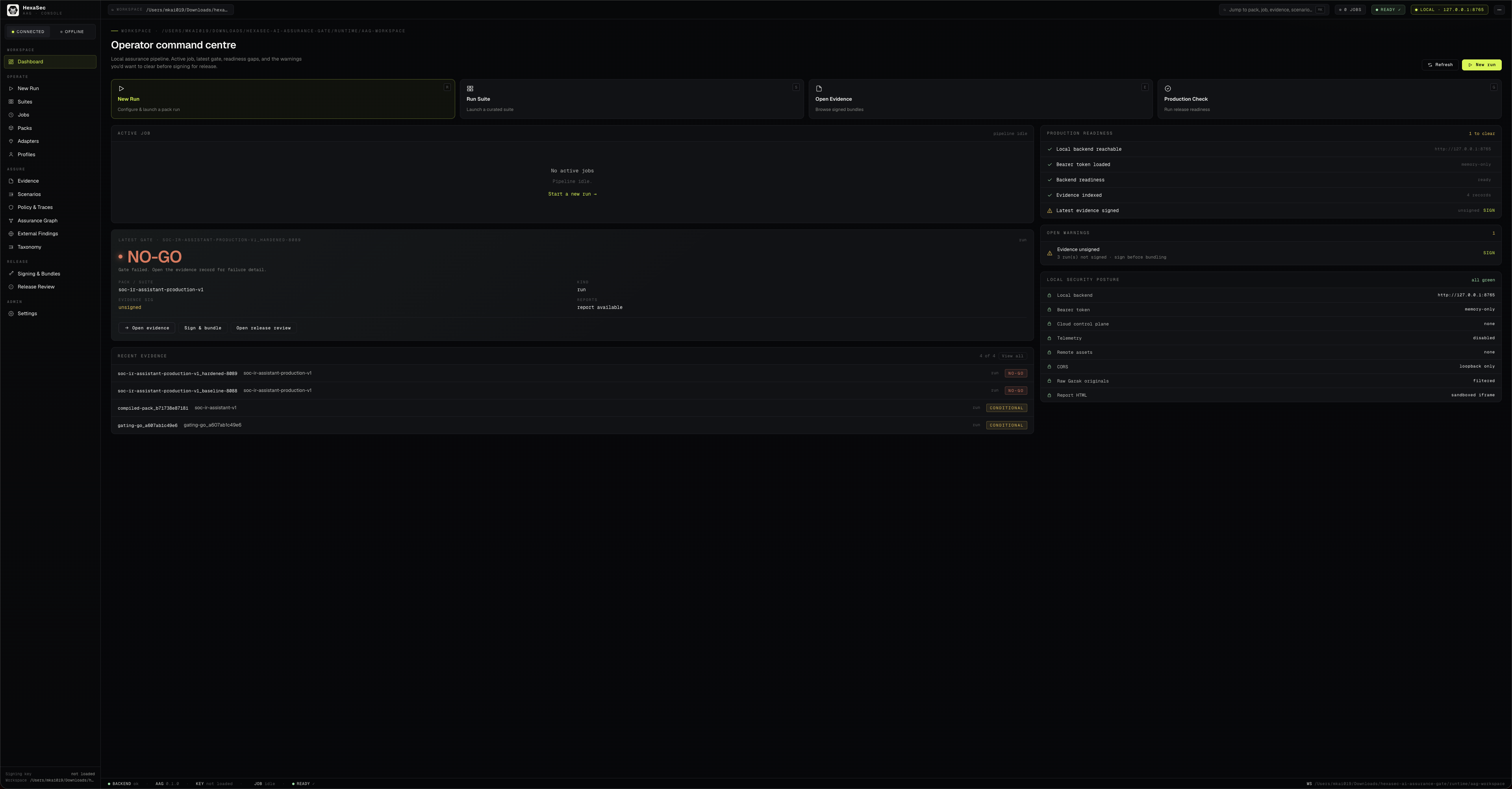 AI Assurance Gate Operator Command Centre interface